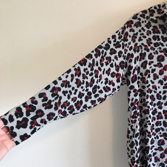 Zara | Gray and Red Leopard Oversized Button-down - Picture 3 of 6